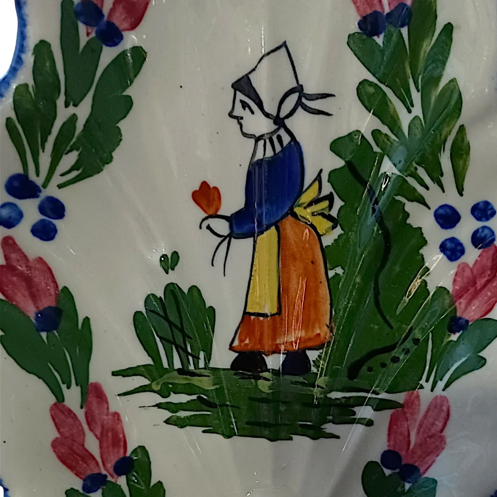 Blue Ridge Pottery Handled‎ Leaf Celery Dish Hand Painted Vintage French Peasant